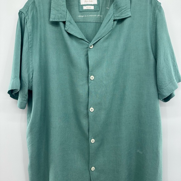 Porter & Ash green Linen Blend button short sleeve shirt medium casual beach - Picture 1 of 14
